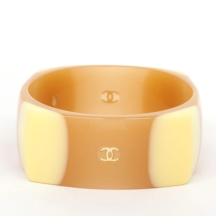 【美品】シャネル ココマーク クリア バッファローホーン風 スクエア 樹脂/プラスチック 【バングル】