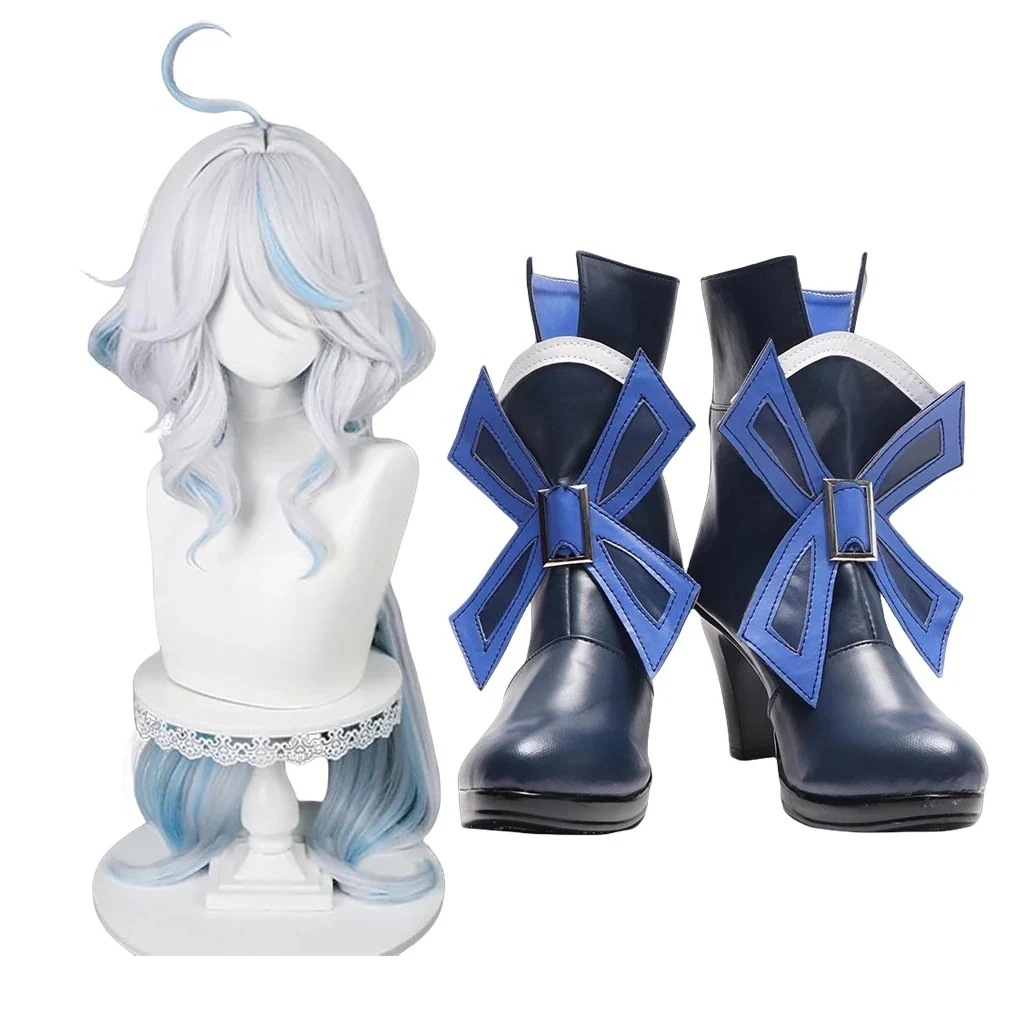 コスプレ靴フリーナげんしんウィッグ付き原神靴ブーツ下駄シューズ長靴コスプレクリスマスハロウィン