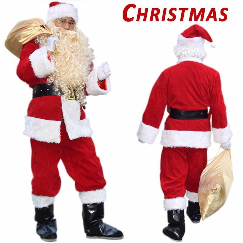 品質違うサンタクロース サンタコス 厚手 クリスマス サンタクロース コスプレ メンズ ゴージャス トップス ズボン 帽子 ひげ 10点セット 高品質 サンタコスチューム 大きいサイズ X mas