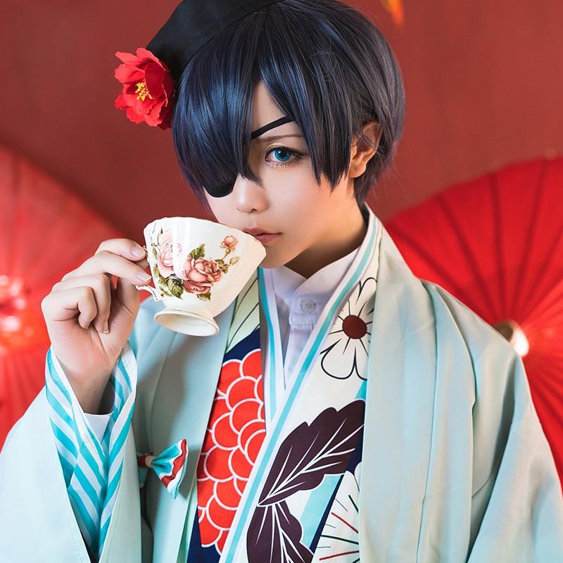 黒執事コスプレ シエル・ファントムハイヴ 幽喜茶屋 Funtom Cafe ファントムカフェ 和服 コスチューム 学園祭 イベント 仮装 変装 コスプレ 衣装 シエ
