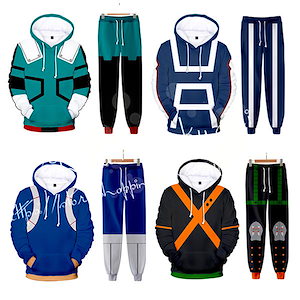 コスプレ衣装 僕のヒーローアカデミア風 子供大人用 長袖スウェット ズボン フード付き パーカー 春秋 仮装日常服