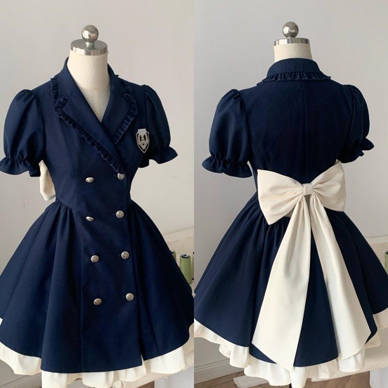 【急速発送】送.料.無.料.アカデミア風ダブルブレストスーツ襟泡袖ウエストリボン女アイドル衣装 ロリータ
