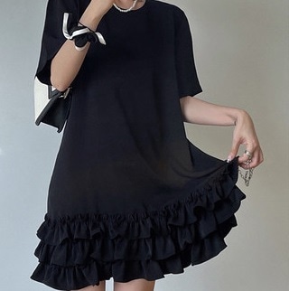 レディース ワンピース Tシャツワンピース 半袖 フリル ミニワンピース ミニ丈