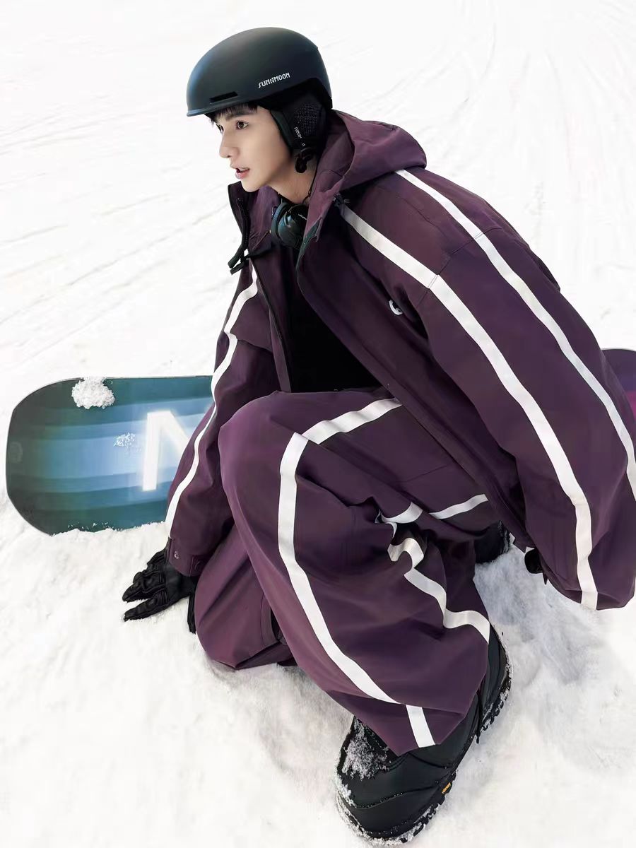 新品限定 セット スキーウェア ズボン 防水 3L アウトドア 保温 防風 フード付き 男女通用 パープル