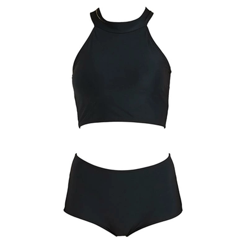 ビキニ レディース 水着 白 黒 紺 配色 大きいサイズ シンプル 無地 体型カバー セパレート 上下セット 海 プール ワイヤーなし 胸パッドあり クルーネック ハイウエスト 伸縮性