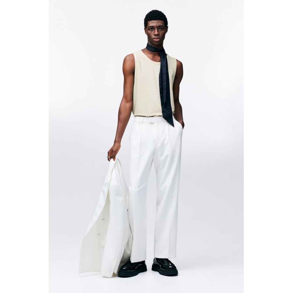 H&M メタリックスリーブレストップレギュラーフィットベージュ