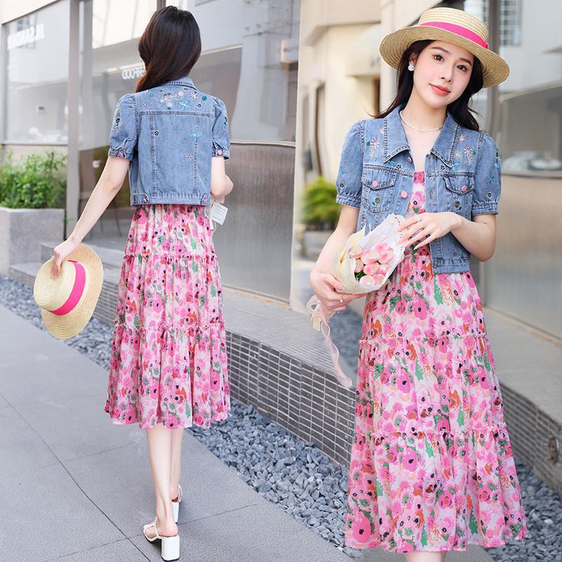 女装仙気砕花ワンピース新型今年流行ファッション夏スタイル洋気カウボーイ2着スカート