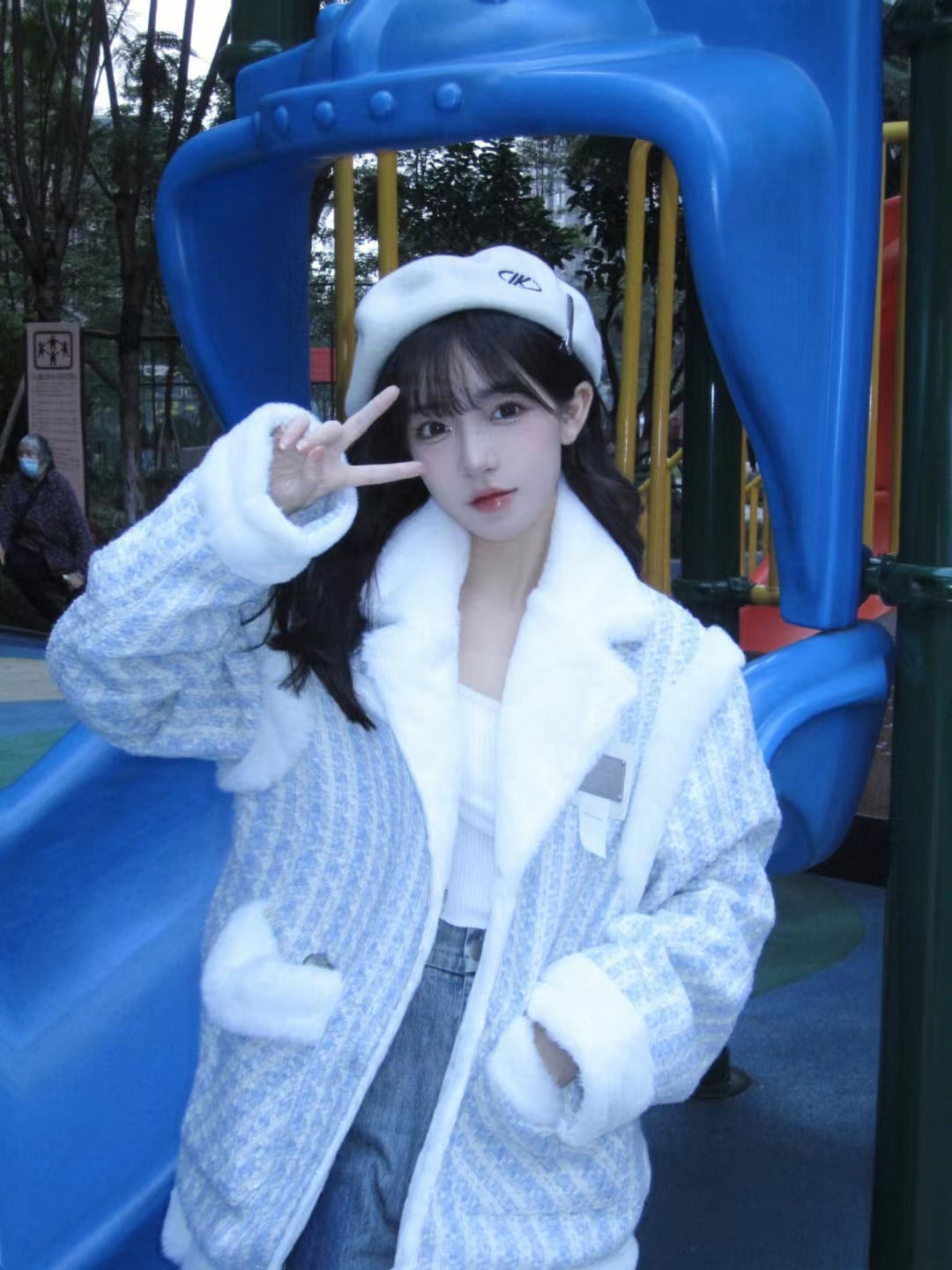 1色S-XL韓国厚手コットンを両面着て女2023年新作冬の韓国系ラム毛パッチワークコットンコート
