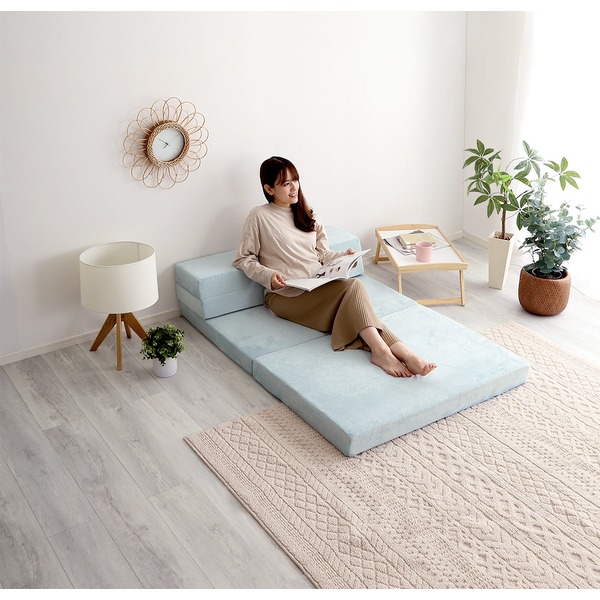 ソファーマットレス 約幅100cm シングル ブルー ウレタンフォーム 4Way 折りたたみ ソファマットレス リビング インテリア家具
