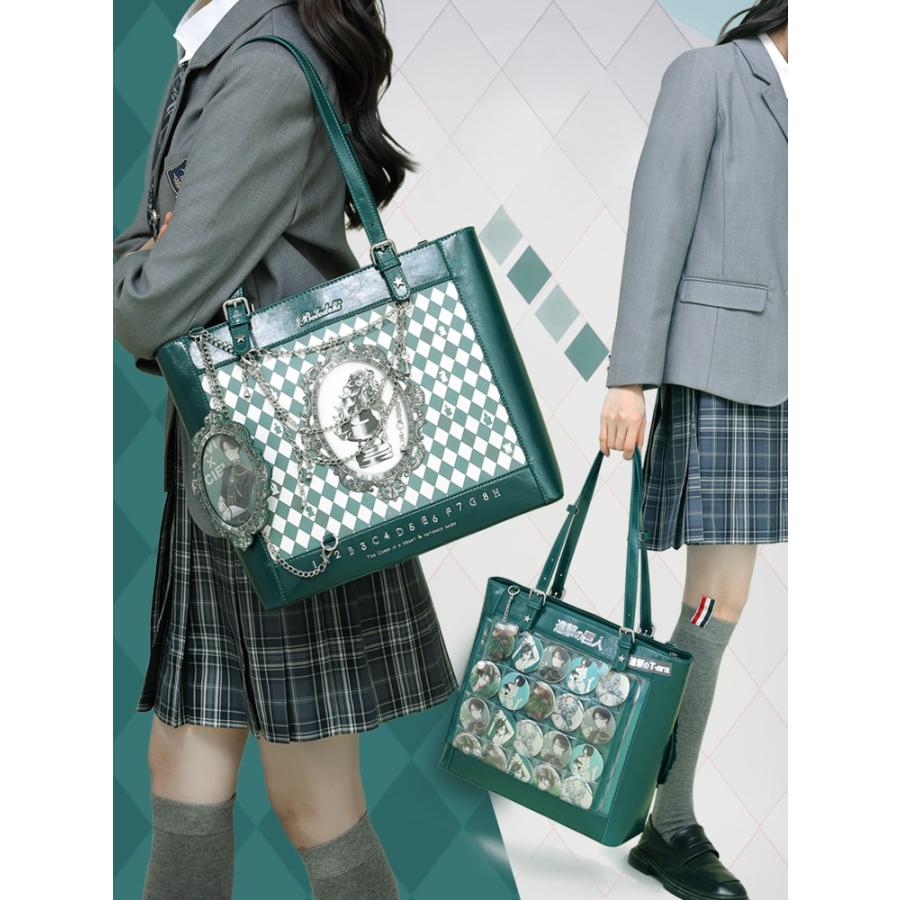 バッグ 痛バッグ 学園風 チェス柄 格子柄 レディース ロリータ かわいい オリジナル トート トートバッグ 痛バ 学生 JK カバン2WAY 手提げバッグ
