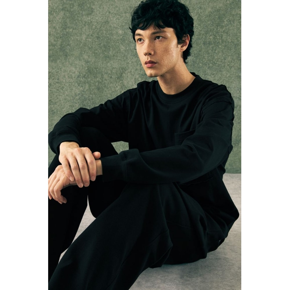 H&M ルーズフィットロングスリーブジャージートップブラック