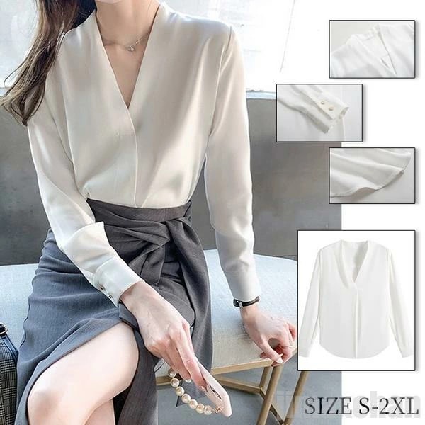 完売御礼レディース 長袖シャツ ブラウス 長袖 ガーリー Vネック シフォンシャツ トップス シフォン ボタン付き オフィス ビジネス 春服 秋服 スプリング カジュアル 春夏秋冬