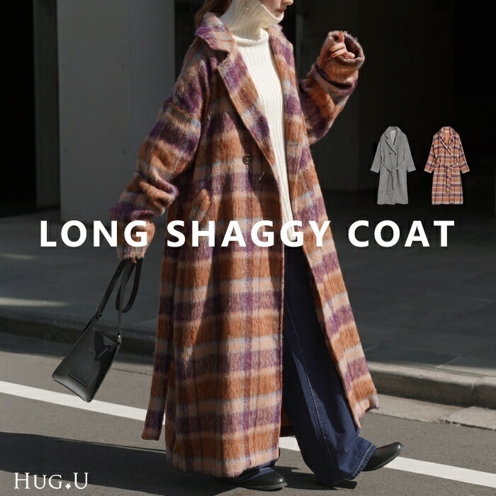 9月下旬入荷 コート チェスターコート シャギー レディース アウター ロング ロングコート チェック
