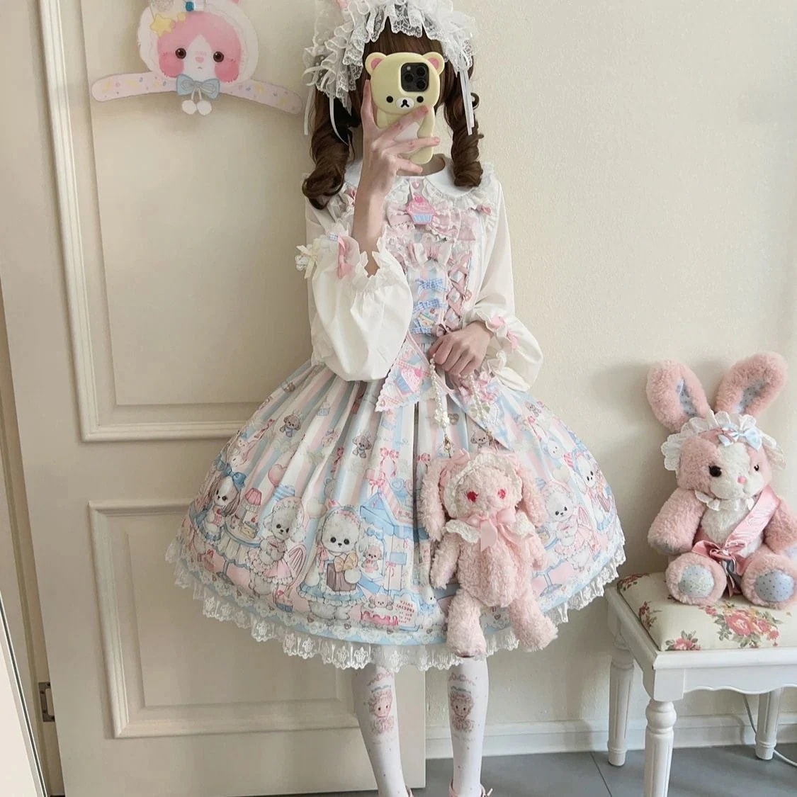 Lolita正規品くまくま甘やかしjskワンピースロリータ日常大童可爱いプリンセススカートセット