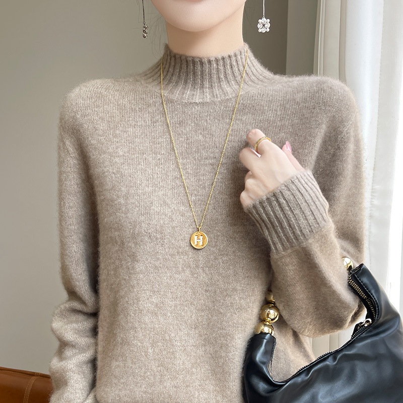 ニットベースレイヤーセーター裏地はフリース肌に優しく厚みのある7本針2025レディース秋冬用厚手タートルネックセーター