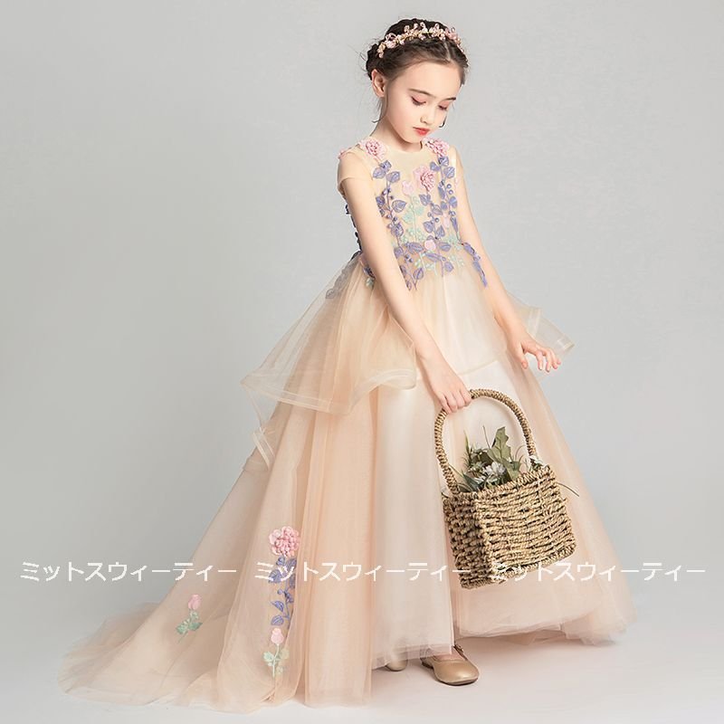 キッズドレス 女の子 子供 ドレス ピアノ発表会 セレモニー ワンピース シャンパン 結婚式 子ども