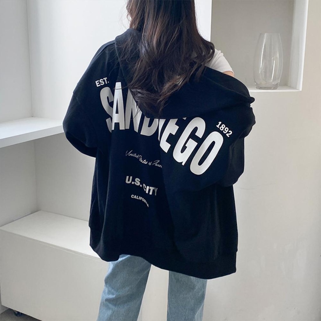 23AW 秋新作 sandiegoフードジップアップ (ブラック) / 3カラー /フリーサイズ / 綿60% ポリエステル40% 4,985円