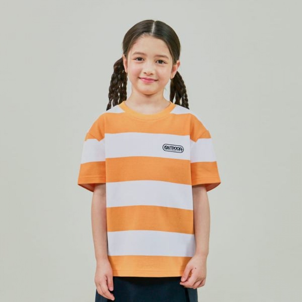 [アウトドア用品キッズ] メッシュピケストライプ半袖Tシャツ (オレンジ) OD252ISS15_ORG