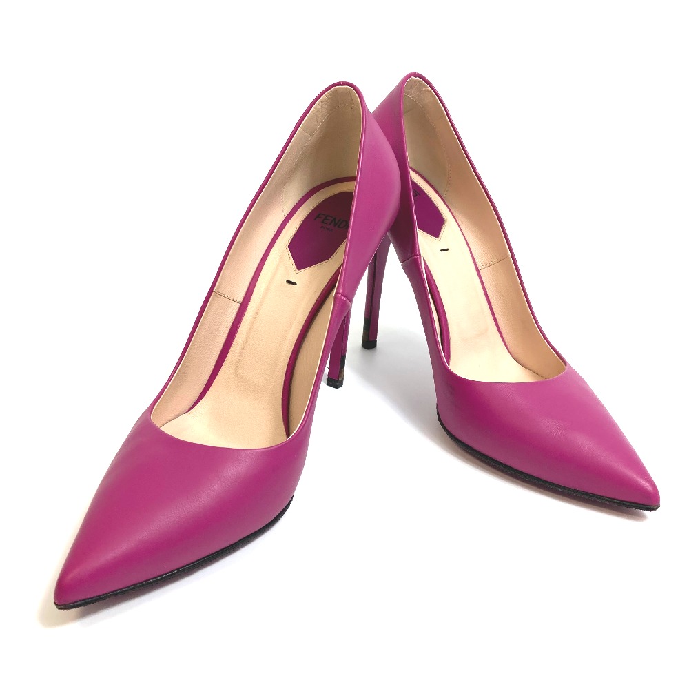 パンプス ポインテッドトゥ ハイヒール レザー パープル