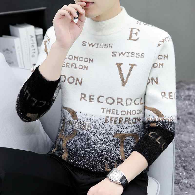 メンズ ファッション 服 男性用 オシャレ シンプル 大人 かっこいい 大きいサイズ ストリート 紳士服 ベルベット セーター ハーフ タートルネック 厚手 グラデーション 服 ウール セーター