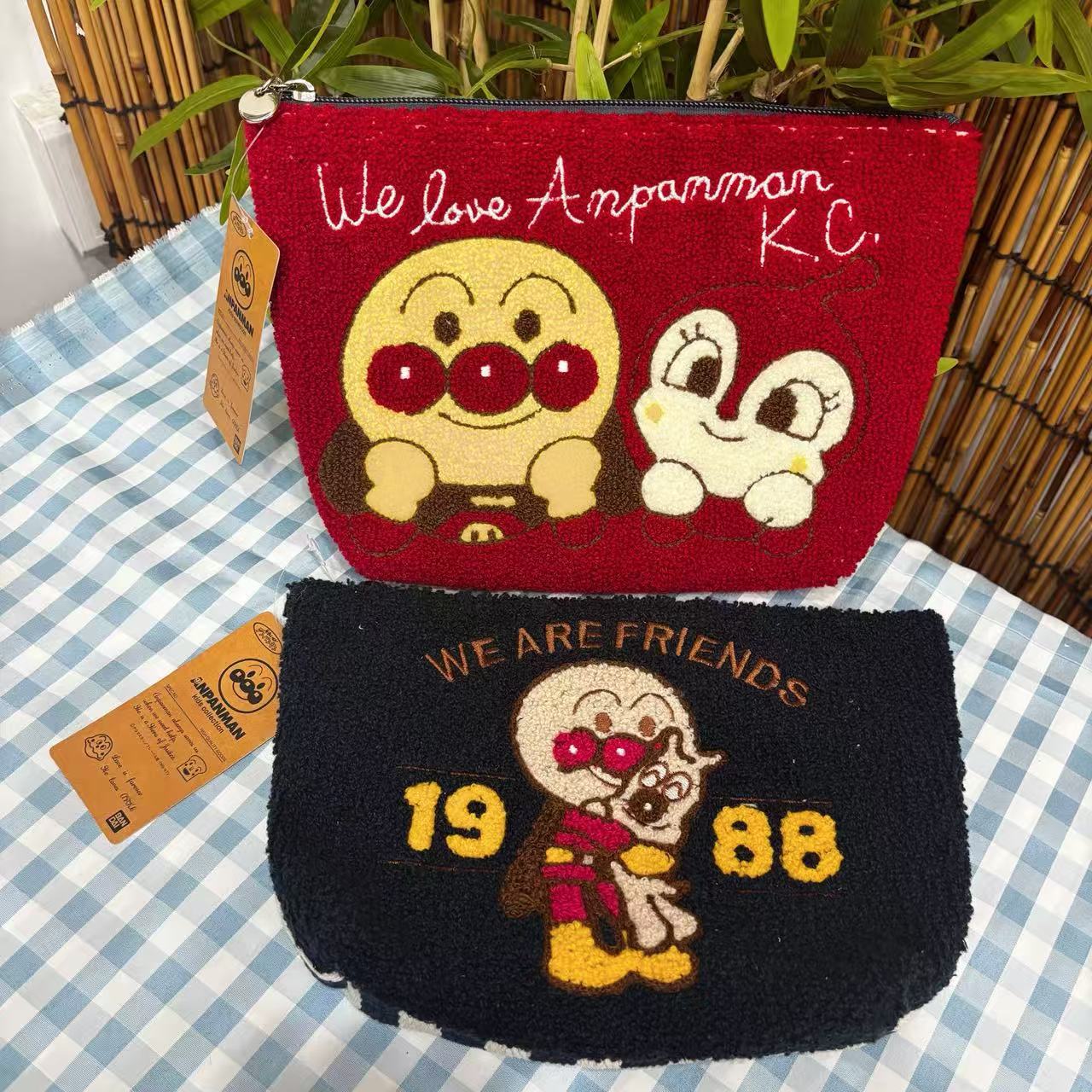 10個セット パンダマン 化粧ポーチ カートゥーン可愛い 毛布刺繍柄 収納バッグ ハンドバッグ文具ペンケース