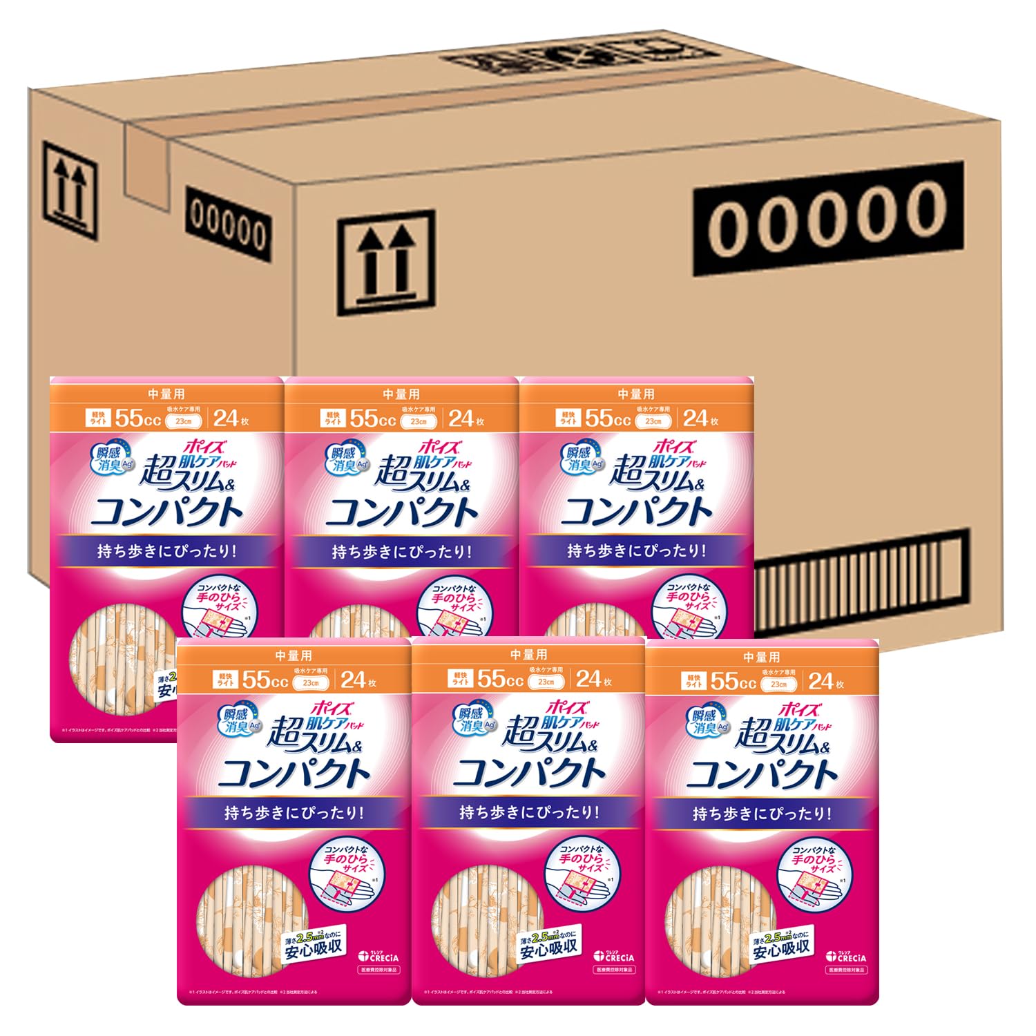 ケース販売 肌ケアパッド 超スリム&コンパクト 2.5mm 中量用55cc 24枚 ×6パック入り (女性の軽い尿もれ用)