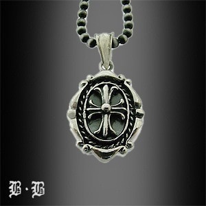 シルバー925イブシ仕上げクロスペンダントネックレスバーニングブルハードテイスト！