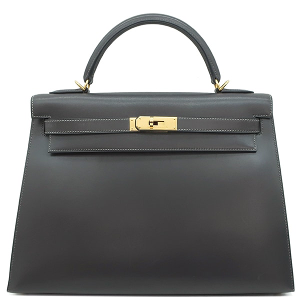 エルメス HERMES 2WAYバッグ ケリー32 外縫い ボックスカーフ グラファイト ゴールド金具 ショルダー E刻印【中古】