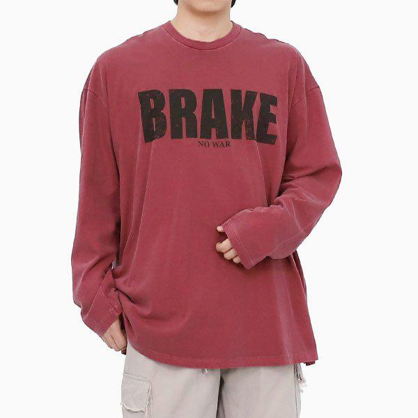 男性カジュアル長袖Tシャツ ルーズフィット レタリング ラウンドネック Tシャツ SPT093