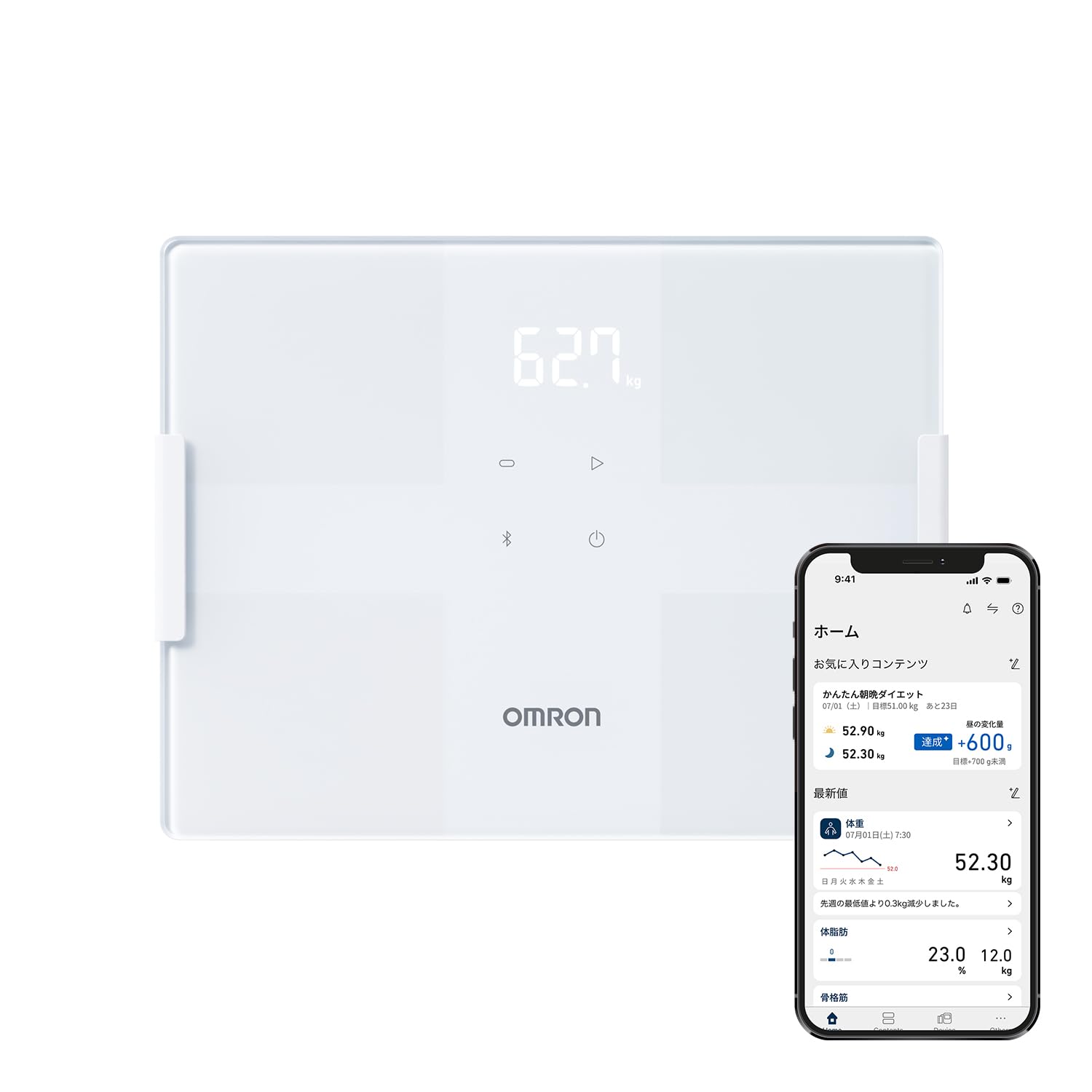 オムロン 体重 体組成計 カラダスキャン ホワイト KRD-503T-W スマホ連動 データ自動転送 自動認識 乗るだけで測定開始 内臓脂肪レベル 体脂肪率 BMI 骨格筋率 11,659円