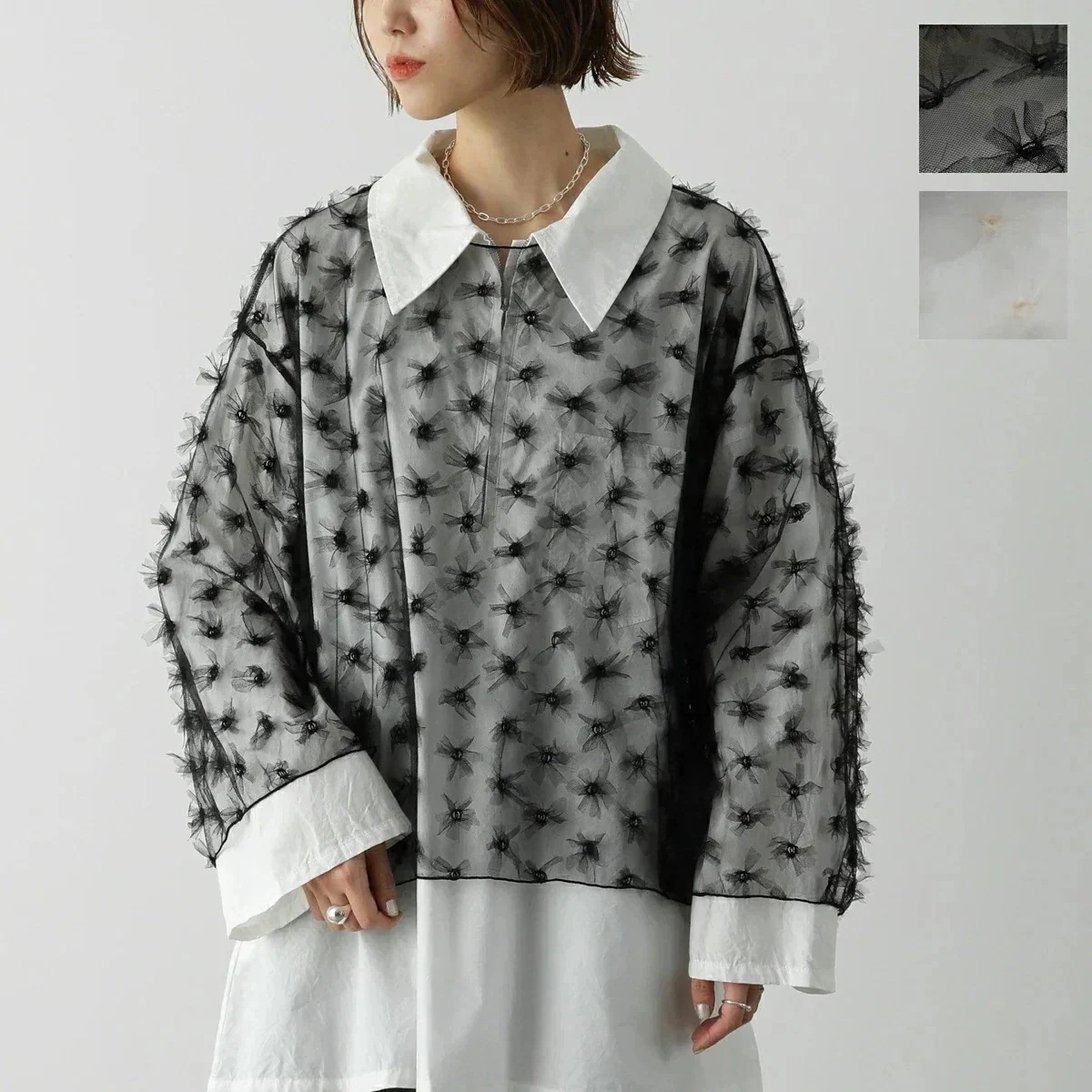 PROVOKE プロヴォーク プルオーバー tulle ribbon dot P/O PV-010060 レディース チュール フラワー 花 ボートネック トッ 【mega】