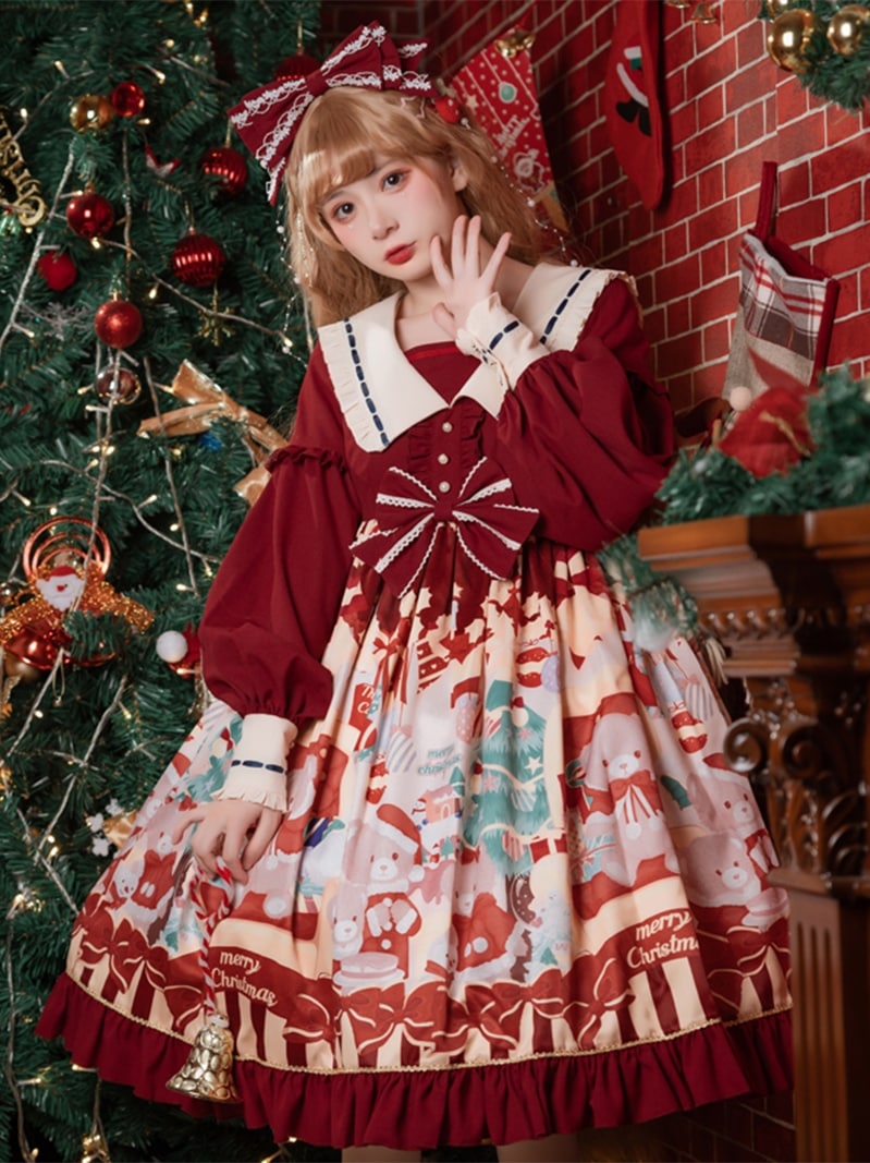 クリスマスロリータスカートopオリジナル甘くて可愛いハイウエストロリータドレスプリンセスドレス新年スタイル