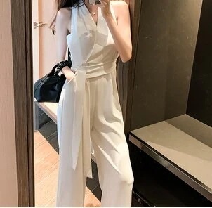 レディース オールインワン ワンピース サロペット ロング ロング丈 ノースリーブ ポリエステル