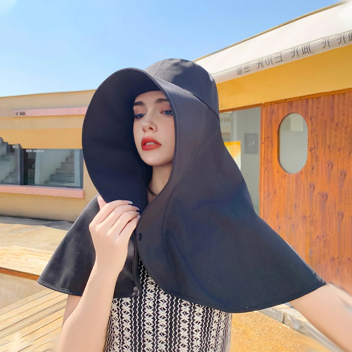 女性用ショールと日焼け止め帽子ビーチハット包括的1つの大きなショール - 200000297