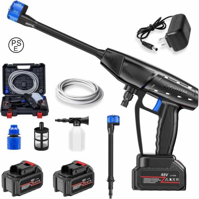 高圧洗浄機 コードレス 充電式 水圧洗浄機 家庭用 洗車 5MPa最大吐出圧力 水噴射量5L/min 48VF 500W 自吸式 ポータブル 正規品 強力噴射 6段階マルチスプレー15