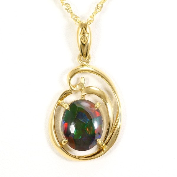 18K YG ネックレス アンモライト 総重量約4.3g 約44cm ジュエリー 中古