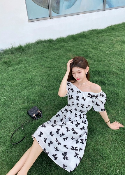 LIERKISS リボンプリント コットンドレス