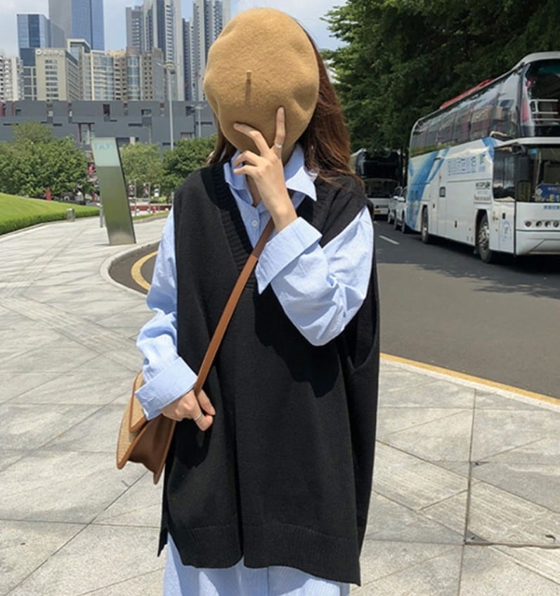 デート モテアイテム ニットソー ベスト ニットワンピ ノースリーブ Vネック ウール 可愛い きれいめ 上品 おしゃれ かっこいい 可愛い ラブリー キュート ガーリー クール モード系