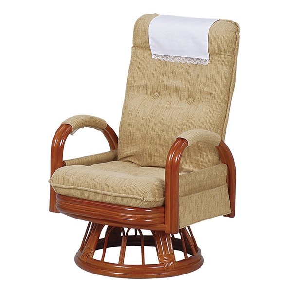 ギア回転座椅子ハイバック ライトブラウン 座面高37cm ラタン RZ-973-Hi-LBR