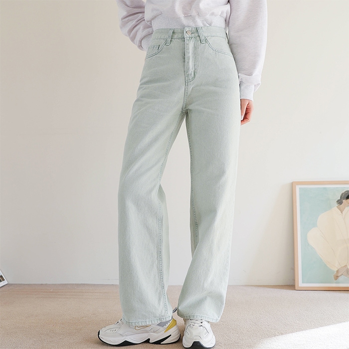 [韓国ファッション] 女性用ピグメントウォッシュデニムパンツ