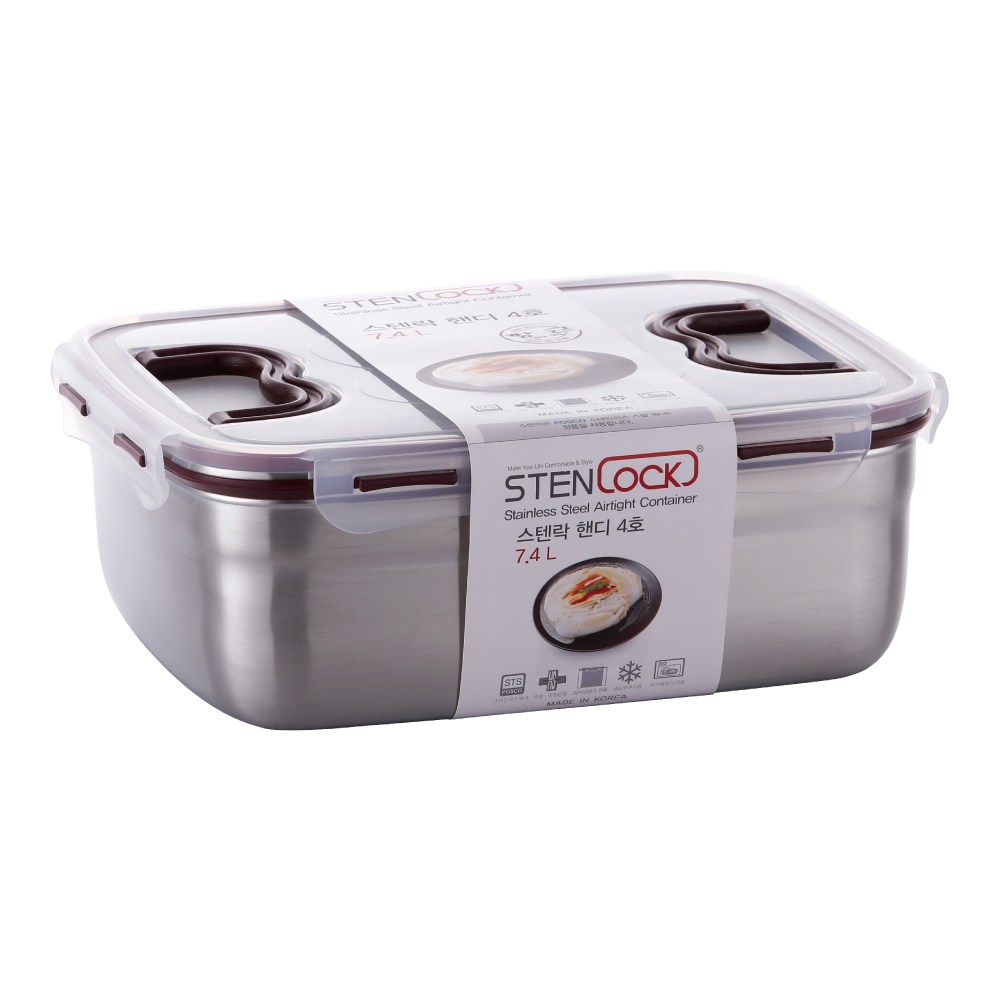ステンロッククラシックステン密閉容器ハンディ4号7400ml 韓国産 保存容器 ステンレス製 タッパー 密閉容器