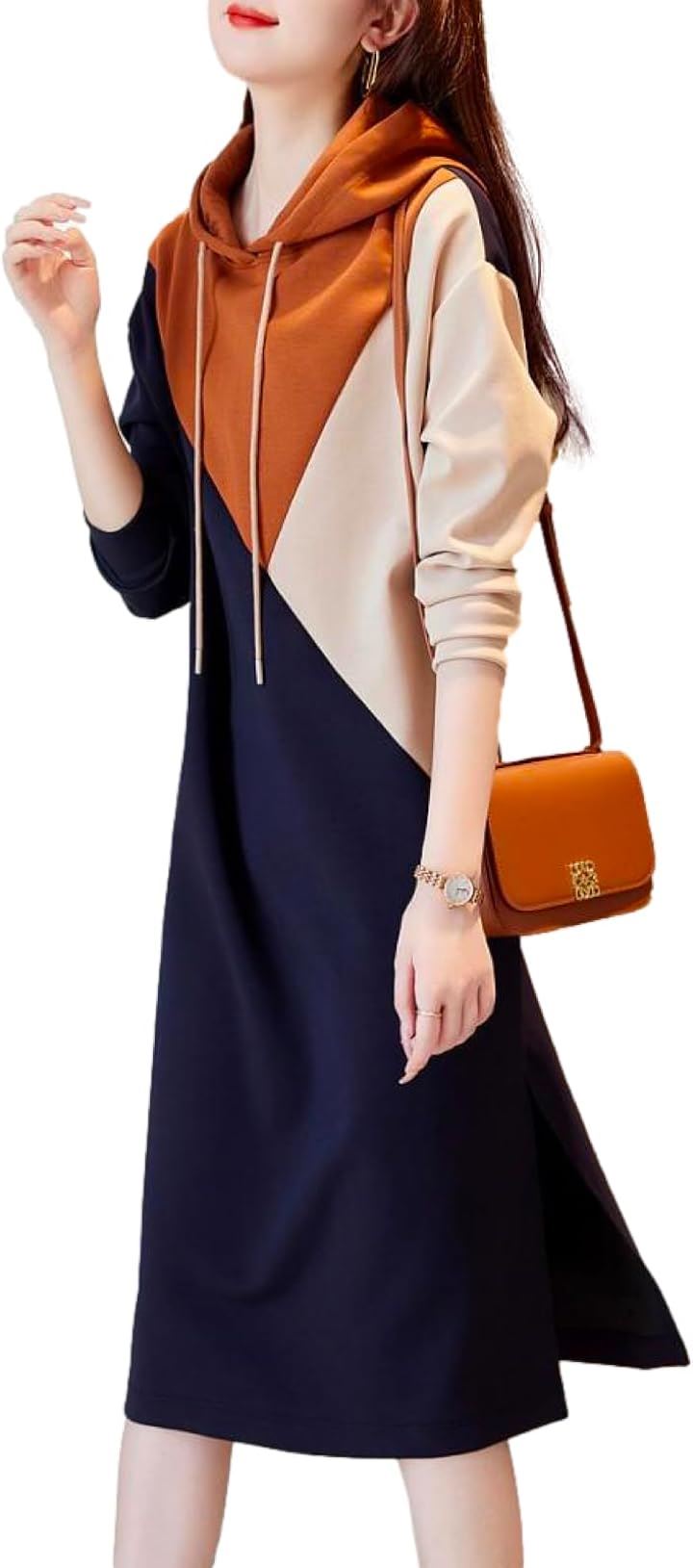 ワンピース パーカー レディース 春 秋 膝下 丈 カジュアル BN225( マルチカラー, L)