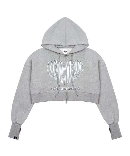 VL 2-WAY CROP HOOD ZIP UP(GRAY)