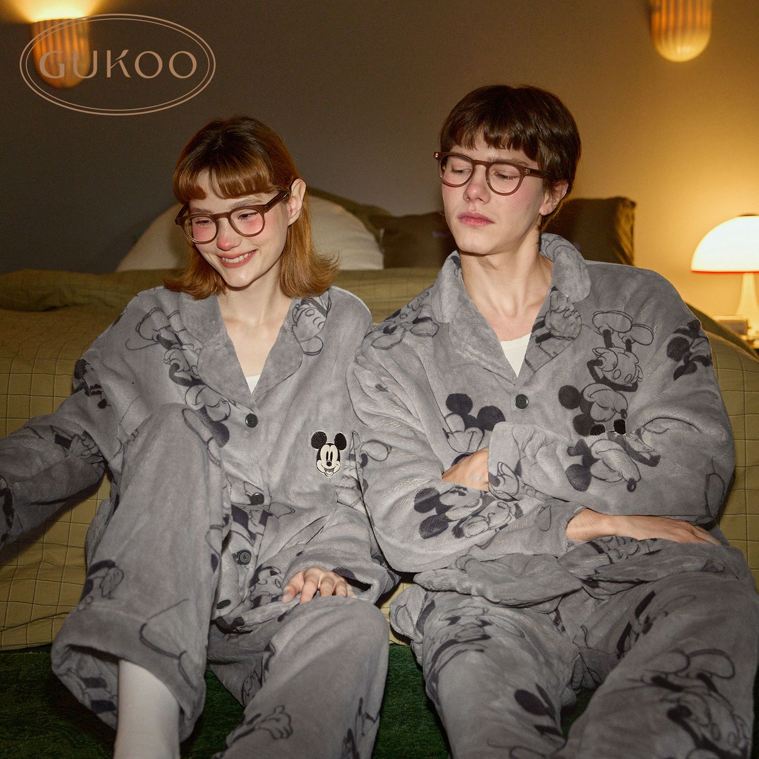 【累計人気52.5万件】gukoo/果殻冬起爆ミッチカップルパジャマセット超厚ミルクベルベット家庭服の外着