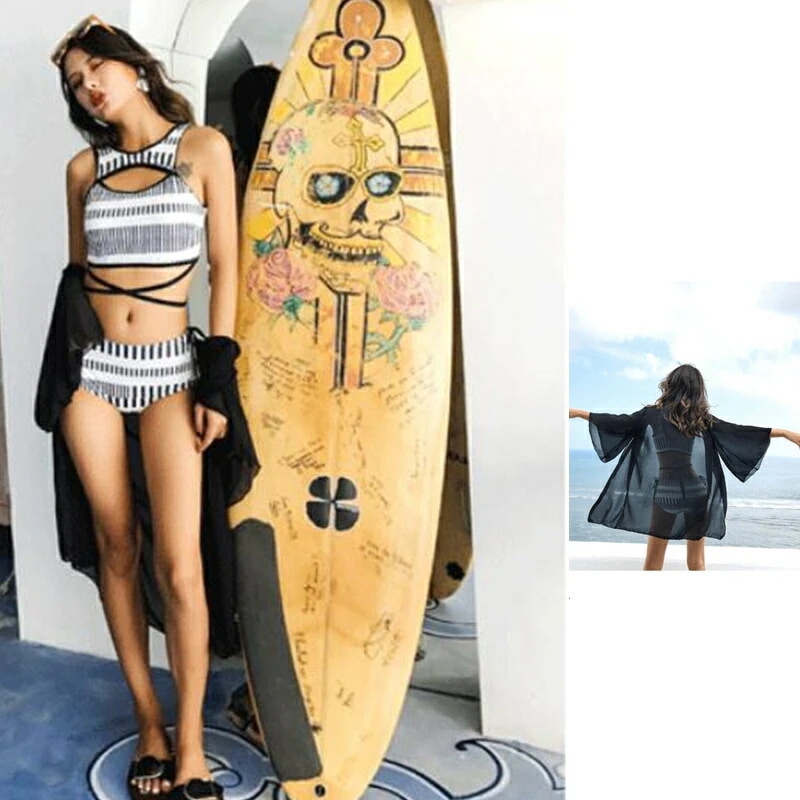 最新作　水着　-165 　3点セット 　ラッシュガード　ボーダーライン　オシャレ　SNS映え　ブラック　ポレロ　　ラッシュガード 海/旅行/新婚旅行/温泉/海外/リゾート/セレブ　ハワイ旅行