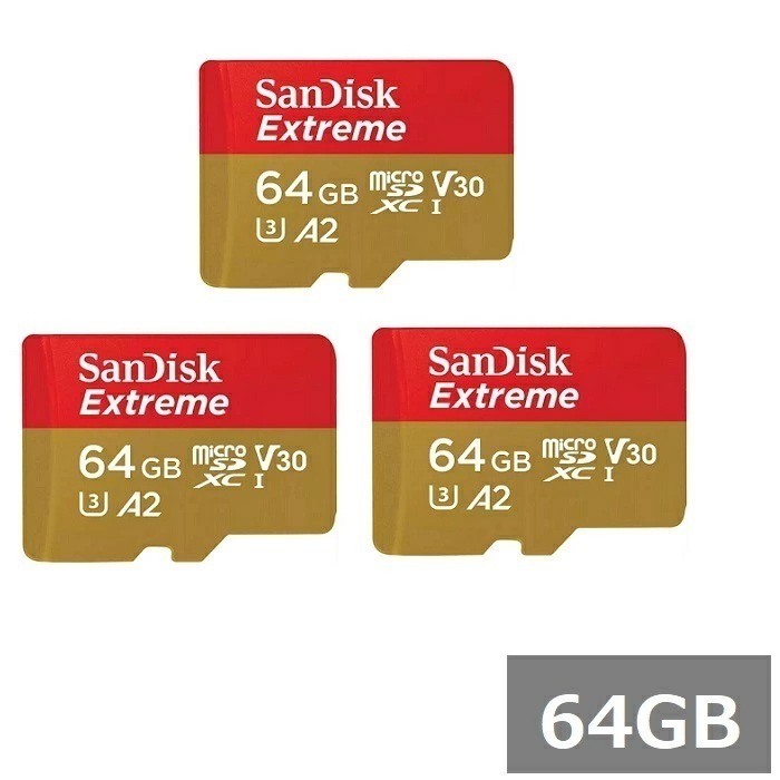 【3セット】 サンディスク マイクロSD MicroSDXC SDSQXAH-064G-GN6MN Extreme 64GB Sandisk マイクロSDXCカード microSDカード UH