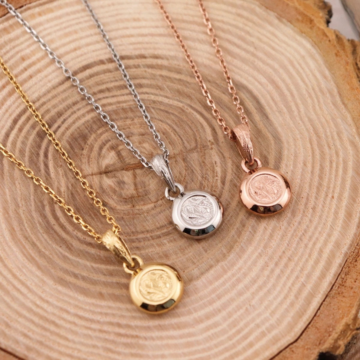 ネックレス レディース サージカルステンレス316L製 コイン プレート ハワイアンジュエリー 波