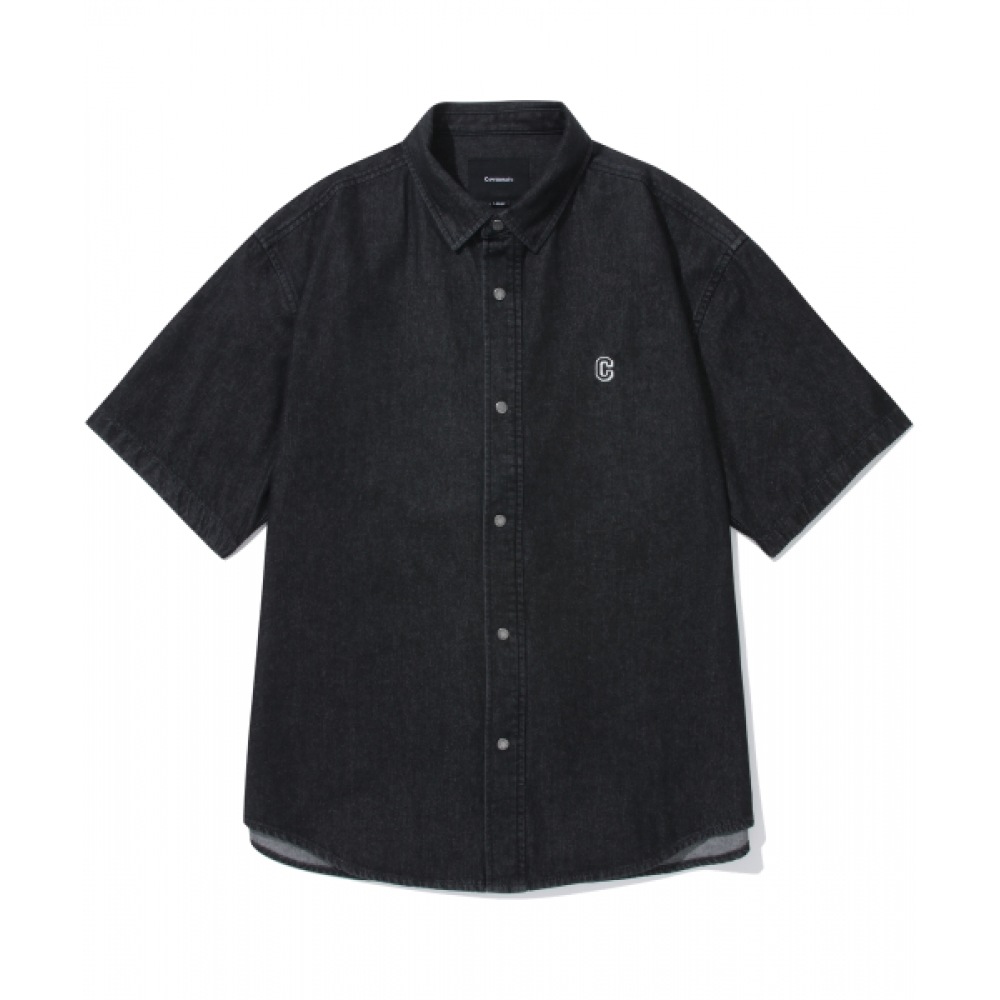 COVERNAT C ロゴデニムハーフシャツブラック
