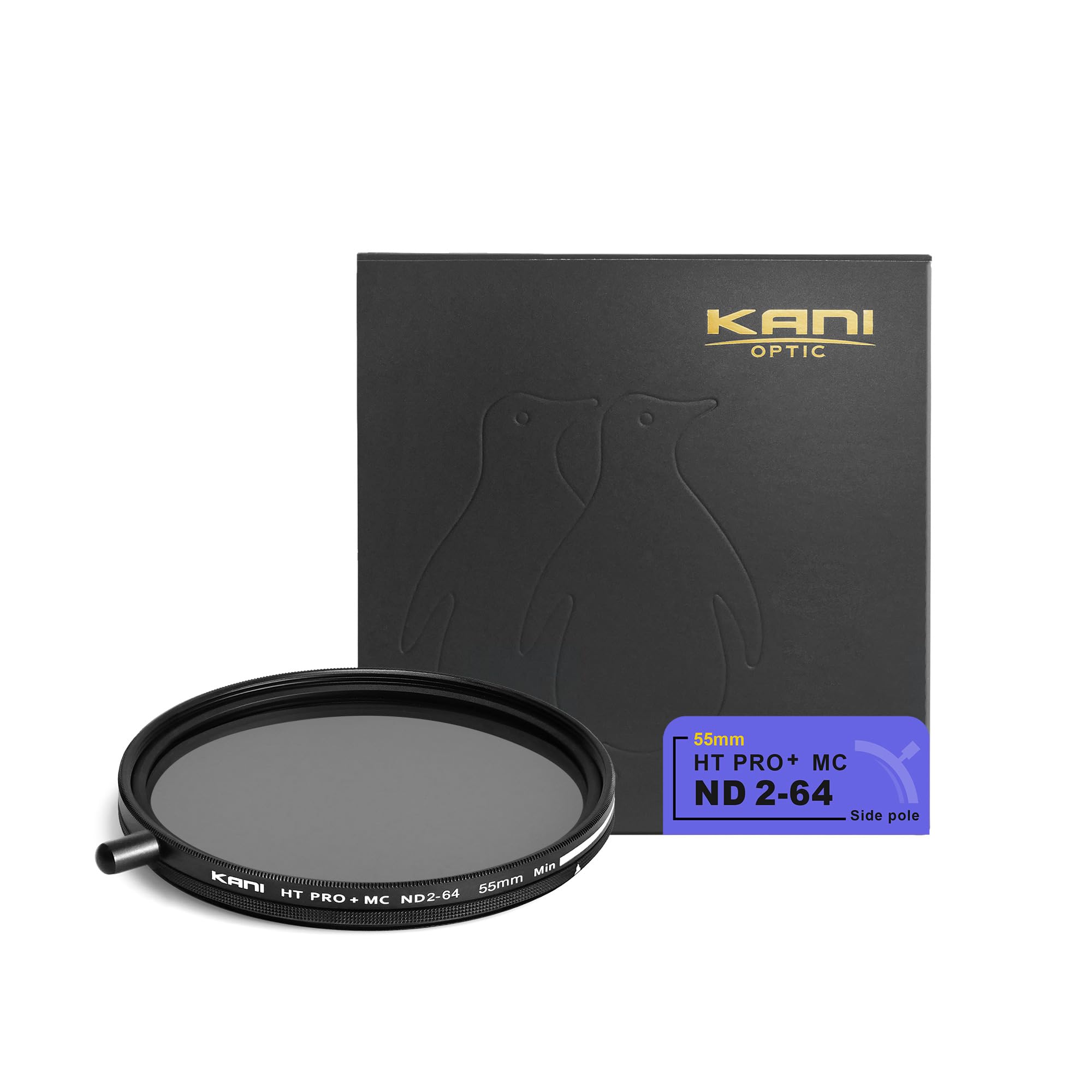 KANI 55mm 可変NDフィルター HT PRO+ MC ND2-64 減光効果最大6絞り分 着脱式調整用ノブ付 高濃度時X状ムラ抑制 低反射 撥水 撥油 防汚 ナノコーティング 815378