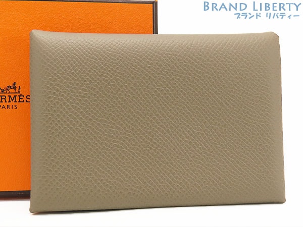 新古品エルメスカルヴィデュオカードケースパスケース名刺入れコインケースコンパクト財布エトゥープB刻印H083035CK